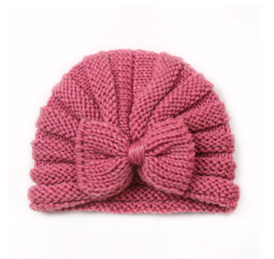 Newborn BowKnot Wool Soft Hat Elastic Knitted Warm Wool Cap for Baby Girl Turban Hat for Kids Girl H3