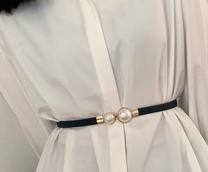 Pearl Buckle Elastic Woman's Belt Dress Decoration Fashion Thin