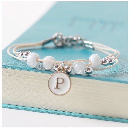 Fashion Ceramics Beads Letters A-Z Bracelet Elastic Chain Bangle Women Men Couple Jewelry Gifts P