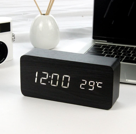 LED Wooden Alarm Clock Watch Table Voice Control Digital Wood Despertador Electronic Desktop USB/AAA
