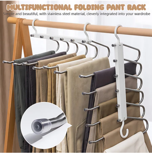Magic Pants Rack Home Wardrobe Telescopic Storage Artifact Pants Hanger Folding 6 Layer Pants Rack