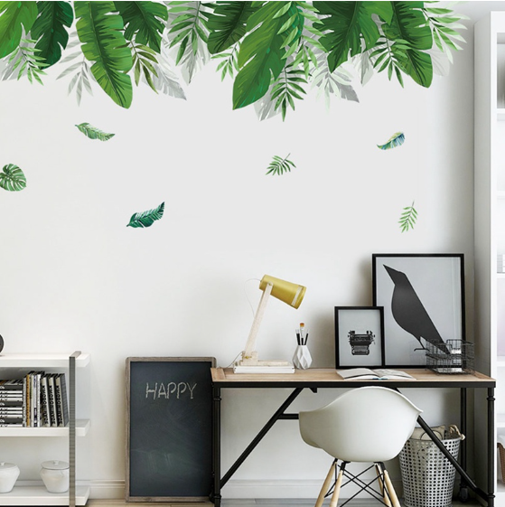 Summer Green Leaf Wall Sticker Background Living Room Art Decals Home Decor Nice 60x90CM