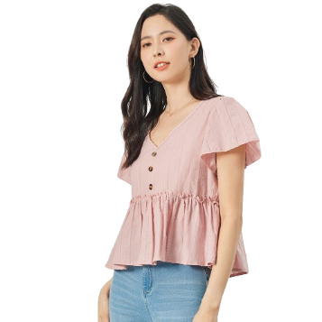 Lovito Women Button Front Ruffle Blouses L68ED256 (Pink)