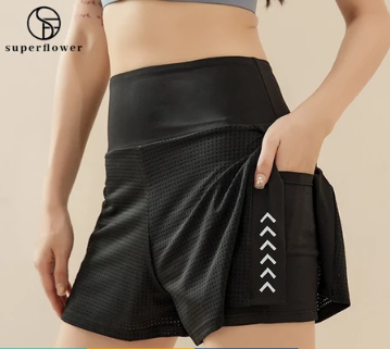 Fashionable Two-in-One Skirted Shorts Women's Yoga Shorts High Waist Workout Bottoms with Moisture Wicking and Breathable Fabric
