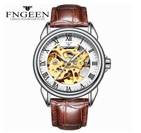 FNGEEN 8866 Men's Automatic Mechanical Watch SILVER