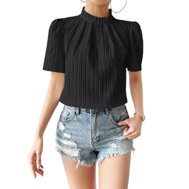 Lovito Women Casual Plain Pleated Jacquard Blouse L74ED076