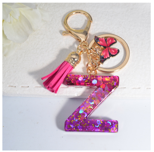 Fashion Gradient A-Z Letter Keychains Sweet Butterfly Tassels Pendant Alphabet Keyrings Name Initials Key Chains Accessories Z