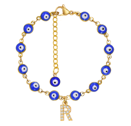 Vnox Initial Letters Evil Eye Bracelet for Women,Turkish Blue Eye Alphabet Bracelets Kabbalah Protection A-Z Jewelry