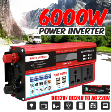 6000W DC12V/24V to AC 220V Solar Power Inverter Voltage Convertor Digital Display With 4 USB