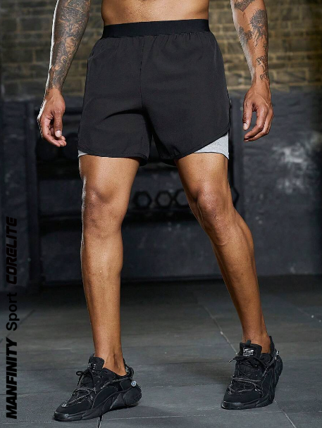 Manfinity Sport Corelite Men's Color-Block Elastic Band Lined Sports Shorts