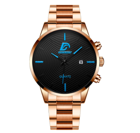 Full Steel Men's Quartz Business Waterproof Watch Men Relo Watch ROSEGOLD BLUE