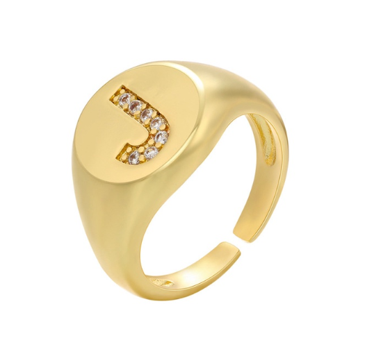 Maxzone A-Z Letter Hip Hop Gold Color Metal Finger Rings Adjustable Opening Ring Initials Name Alphabet Female Party Fashion Jewelry J
