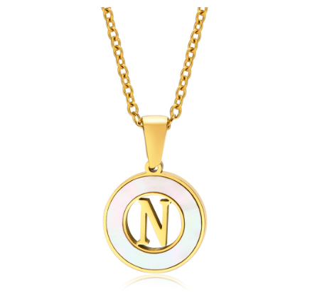 Vnox 18K Gold Stainless Steel Letters Pendant Necklace,Round Hollow 26 Alphabet Necklace for Women N