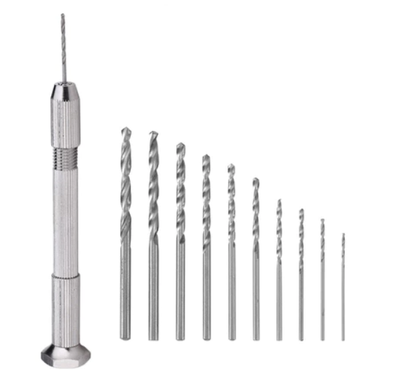 Single Head Hand Twisted Drill with Drill Bit Set DIY Drilling, Manual Drilling, Cultural Play, Amber Walnut Tool