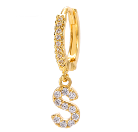 Letter Hoop Earrings Alphabet Zirconia Earings 14K Gold Ear Stud S
