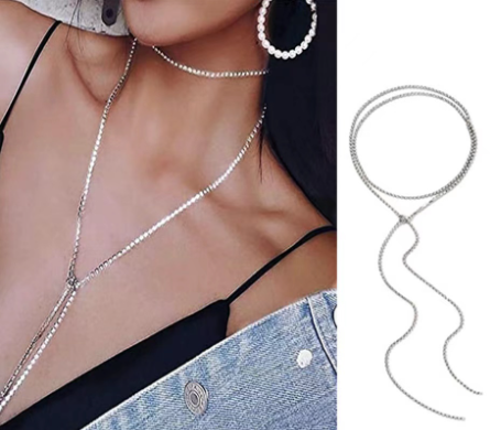 EMS Fashion Women With Freely Adjustable Female Punk Sweater Chain Diamond Necklace