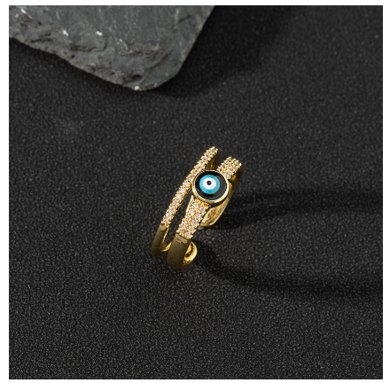 Copper Zircon Enamel Drop Oil Ring Female Evil Eye Vintage Accessories Jewelry S