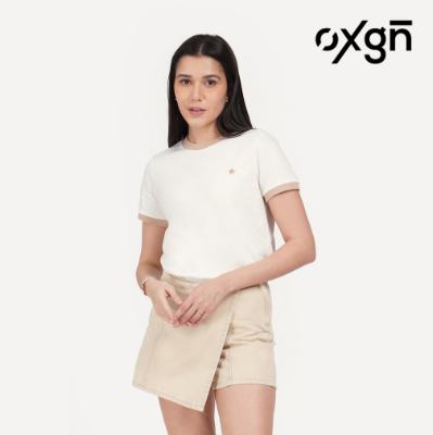 OXGN Star Micro Embroidery Ringer T-Shirt For Women (Cream)