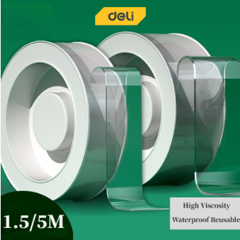 Deli 1.5M/5M Double-Sided Transparent Adhesive Tape Reusable Washable Removable Tapes 33605/33612