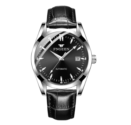 FNGEEN 6612-1 Men's Automatic Mechanical Watch   BLACK LEATHER