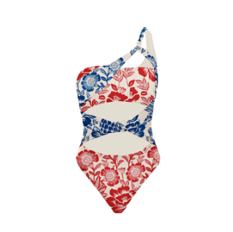 2023 Hollow Out Swimsuit Women's Printed Hollow Contrast Color One Piece Swimsuit