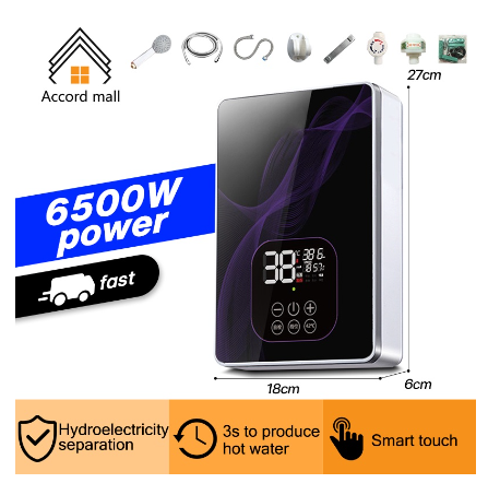 AC High-Quality Instant Electric Water Heater 6500W Power Shower Heater 3 Seconds to Produce Hot Water