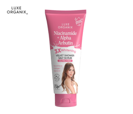 LUXE ORGANIX Niacinamide + Alpha Arbutin 3x Whitening Velvet Shower Salt Scrub 320G