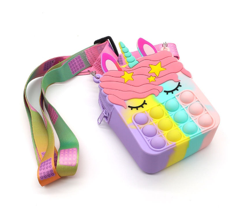 Pop it Bag Fidget Toys Rainbow Unicorn Coin Wallet Ladies Bag Silican Crossbody Bag for Kids Girls