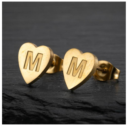 Stainless Steel Cute Small Tiny Heart Initial English Letter Stud Earrings For Women Gold Color Alphabet Jewelry Birthday Gift M