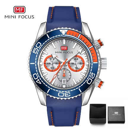Mini Focus Men Watch Luxury Brand Waterproof Chronograph Luminous Multifunctional Sports Watch SILVER BLUE
