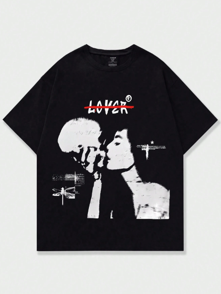 Manfinity Dauomo Men's Plus Size Summer Casual Round Neck Short Sleeve T-Shirt With Slogan And Character Prints