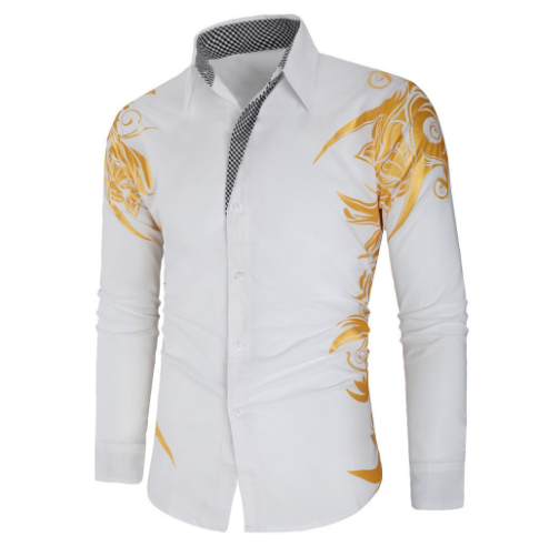 Men's Casual Long Sleeve Bronzing Shirts Feature Vintage Slim Fit Shirt Tops England Style Luxury T-Shirt