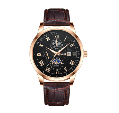 POSHI Original Men Watch Luxury Brand Leather Casual Waterproof Quartz Fashion Wristwatch BROWN BLACK