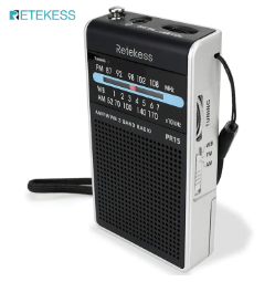 Retekess PR15 Pocket NOAA Weather Radio, AM FM Radio Portable, Little Transistor Radio Powered by AAA Batterys for Walking, Camping Silver Black