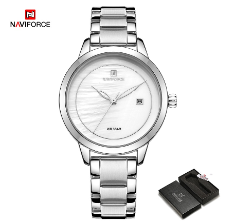 Naviforce Women Fashion Gold Stainless Steel Lady Luxury Brand Watches SILVER