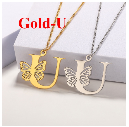 High-quality 18k Gold Plated A-Z Letters Necklace Stainless Steel Butterfly Necklace for Women Men Couple Fashion Jewelry U