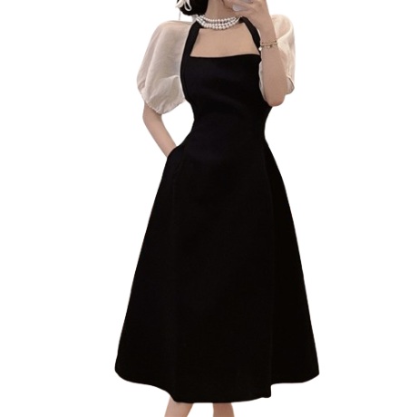 Lovito Women Fake 2-In-1 Dress LNE24291 (Black)