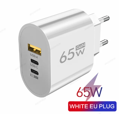 65W GaN USB C Fast Charging 3 Ports Quick Charger 3.0 Mobile Phone Adapter For iPhone 15 Xiaomi Samgsung Portable Wall Charger