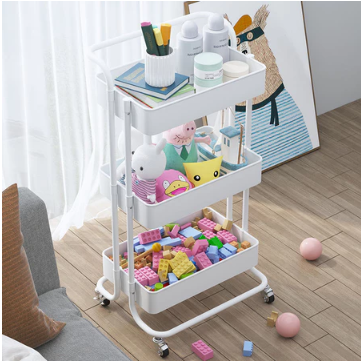 3 Tier Trolley Cart Organizer Kitchen Utility Trolley Shelf with 10 Baskets Baby Rack Storage