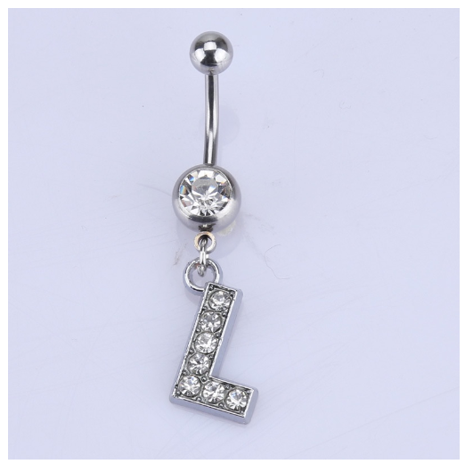 26 Letter A To Z Style Charm Stainless Steel Body Piercing JewelryCrystal Rhinestone Navel Belly Button Ring L
