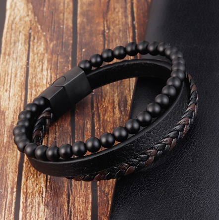 Natural Volcanic Stone Multilayer Leather Men's Bracelet/fashion Jewelry Accessories 21CM