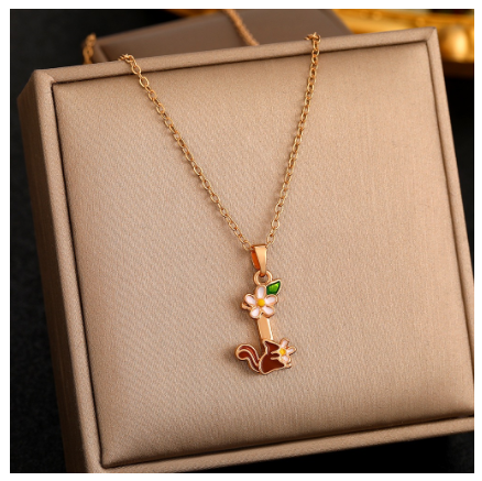 26 Letter Gold Pendant Necklace Dropped Oil Flower Animal Letter Necklace Fashion Men's and Women's Gift Wholesale I