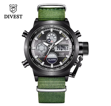DIVEST Men's Watches Top Brand Fashion Casual Chrono Business Quartz Digital Men Watch Waterproof Luminous 9013  BLACK BLACK GREEN