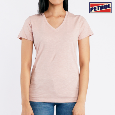 Petrol Basic Tees Ladies Regular Fitting Shirt Jersey Fabric Trendy Fashion 107433-U Dusty Pink