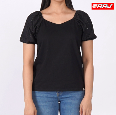 RRJ Basic Tees for Ladies Boxy Fitting Ribbed Fabric Trendy Fashion Tees for Ladies 147843 Black