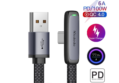 Mcdodo 90 Degree 100W USB to Type C Gaming 6A Fast Charging Cable For Sanmsung S23 xiaomi oppo Laptop CA-334