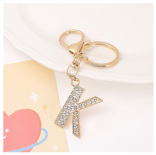 Simple Rhinestone 26 Letter Keychain Gold Color A-Z Initials Metal Keyrings For Women Car Keyholder Accessories Birthday Gifts K
