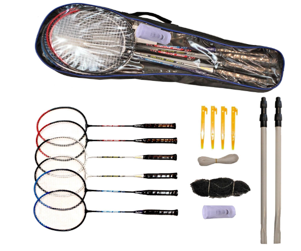 Python Ultimate Badminton Starter Set (Kit)(+2 Bonus Racquets/6 Total, Net & Poles)