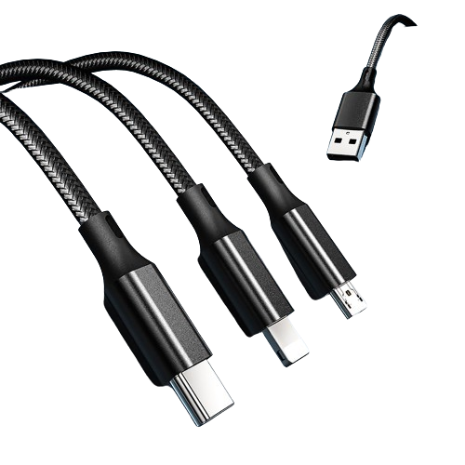 Move Speed 3in1 Data Charging Cable 1.2M 3A High Fast Charger Nylon Design for iPh and Android