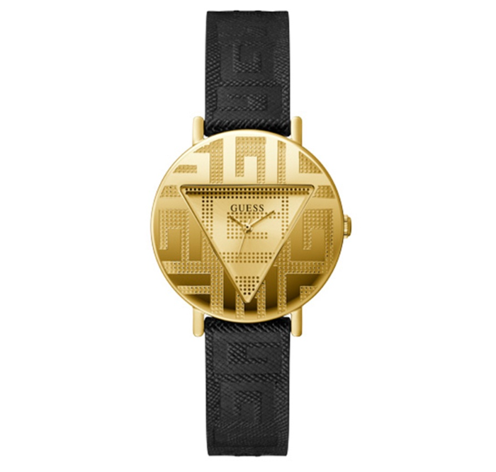 Guess Casual Black Leather Analog Quartz Watch For Women GW0478L2